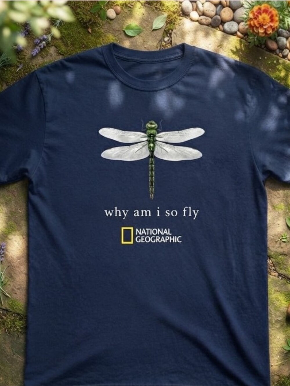 Navy t-shirt National Geographic dragonfly with green dragonfly graphic